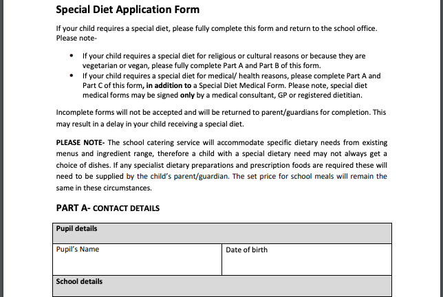 Certificates and Forms - Diet Medical Form e.g. Lighter Life