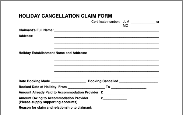 Certificates and Forms - Holiday cancellation form