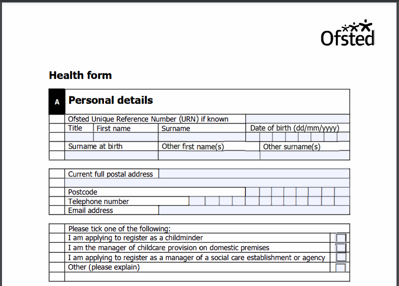 Certificates and Forms - Ofsted Health Declaration Form
