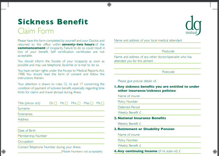 Certificates and Forms - Sickness Accident Insurance Benefit Claim Form