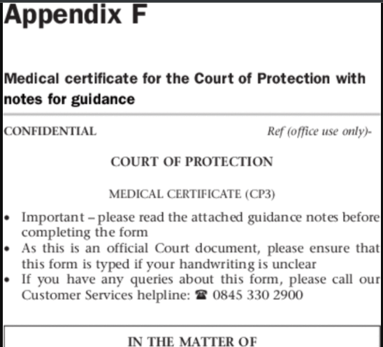 Medical Report - Court Protection Certificate CP3