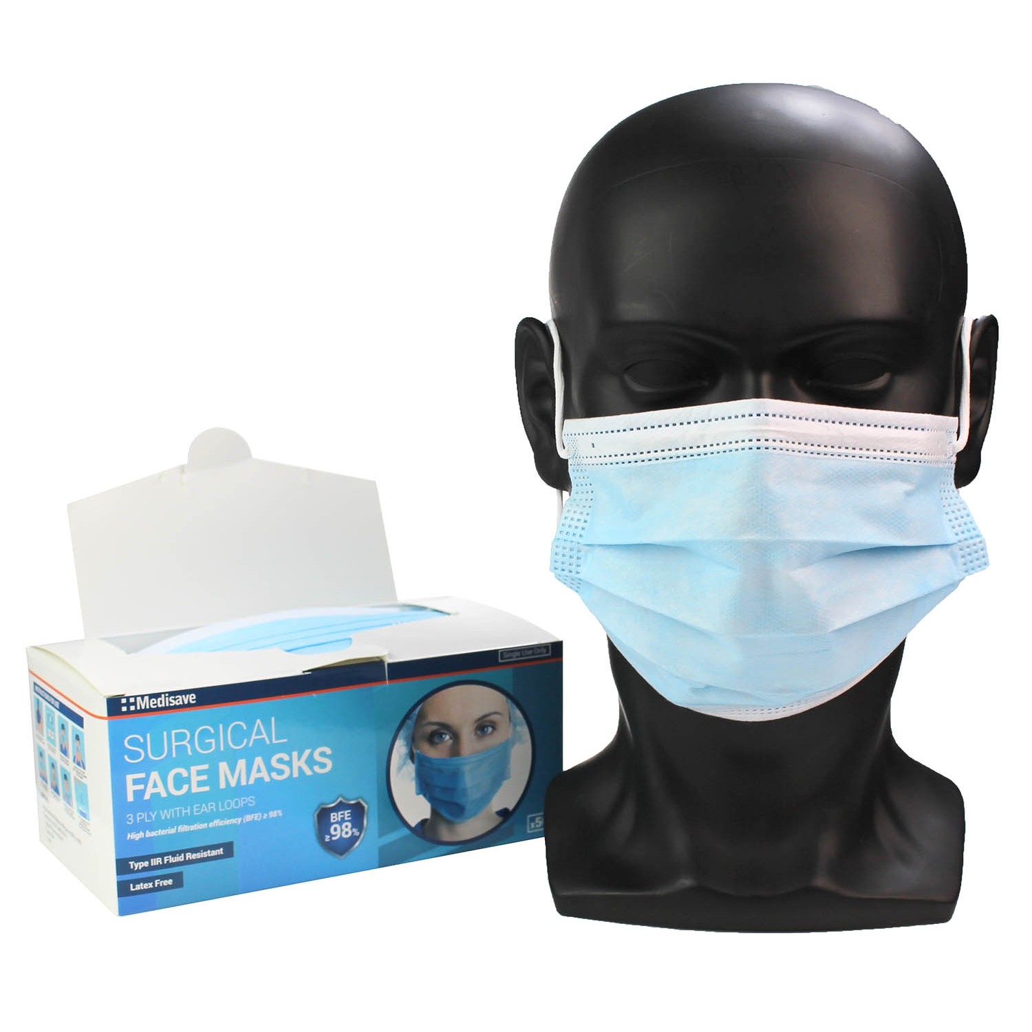 Face Masks, Type IIR, MediPro, Blue, 50pk